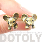 Mouse Mice Realistic Animal Stud Earrings in Brass | Animal Jewelry | DOTOLY