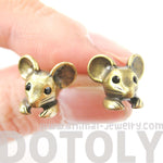 Mouse Mice Realistic Animal Stud Earrings in Brass | Animal Jewelry | DOTOLY