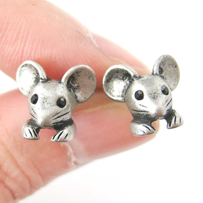Mouse Mice Realistic Animal Stud Earrings in Silver | Animal Jewelry | DOTOLY