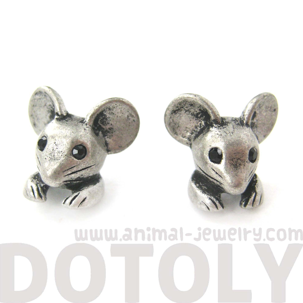 Mouse Mice Realistic Animal Stud Earrings in Silver | Animal Jewelry | DOTOLY