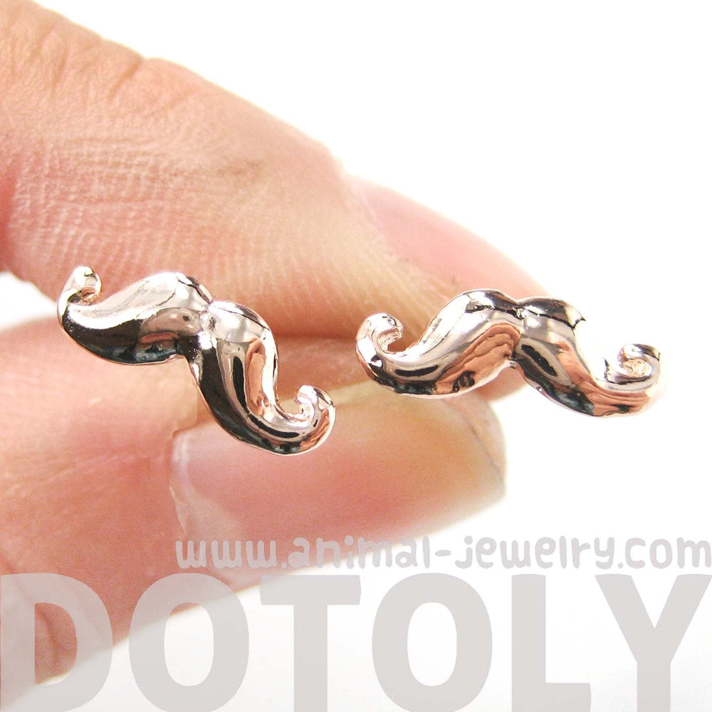 Moustache Mustache Handlebar Shaped Stud Earrings in Rose Gold | DOTOLY