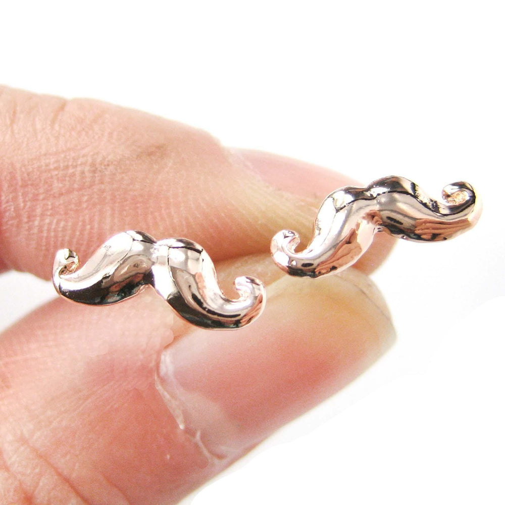 Moustache Mustache Handlebar Shaped Stud Earrings in Rose Gold | DOTOLY