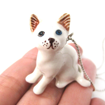 Multi Colored Odd Eyed White Kitty Cat Porcelain Ceramic Animal Pendant Necklace | Handmade | DOTOLY