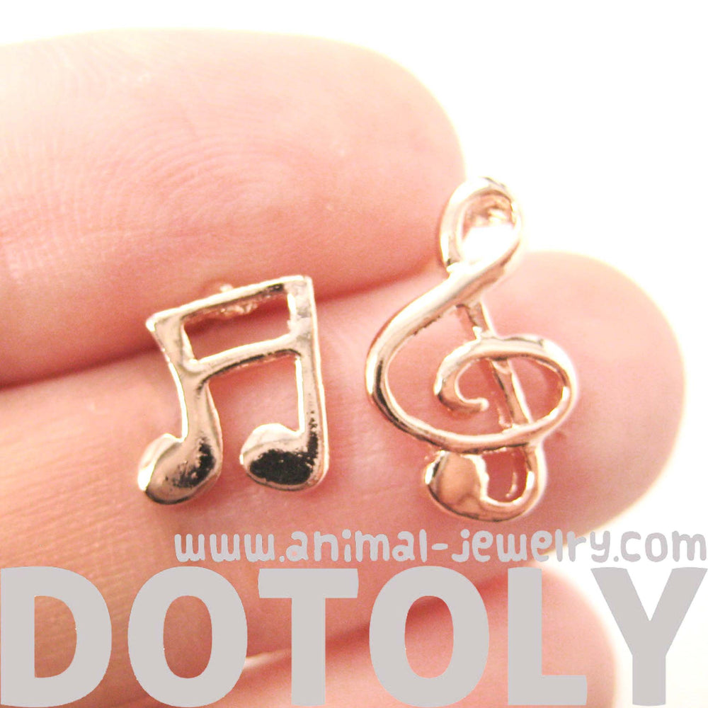 Simple Musical Note Shaped Stud Earrings in Rose Gold | DOTOLY