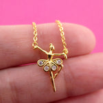 Musical Dancer Ballerina Girl Rhinestone Tutu Shaped Pendant Necklace