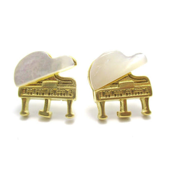 Musical Instrument Themed Grand Piano Shaped Stud Earrings in Gold | DOTOLY