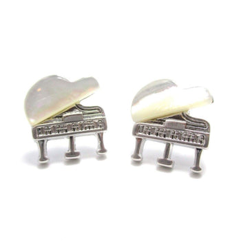 Musical Instrument Themed Grand Piano Shaped Stud Earrings in Silver | DOTOLY