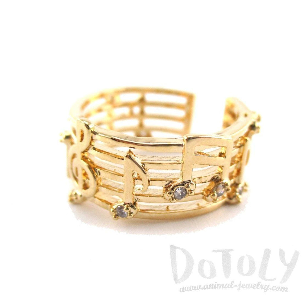 Musical Notes on Score Shaped Music Themed Ring in Gold | DOTOLY | DOTOLY
