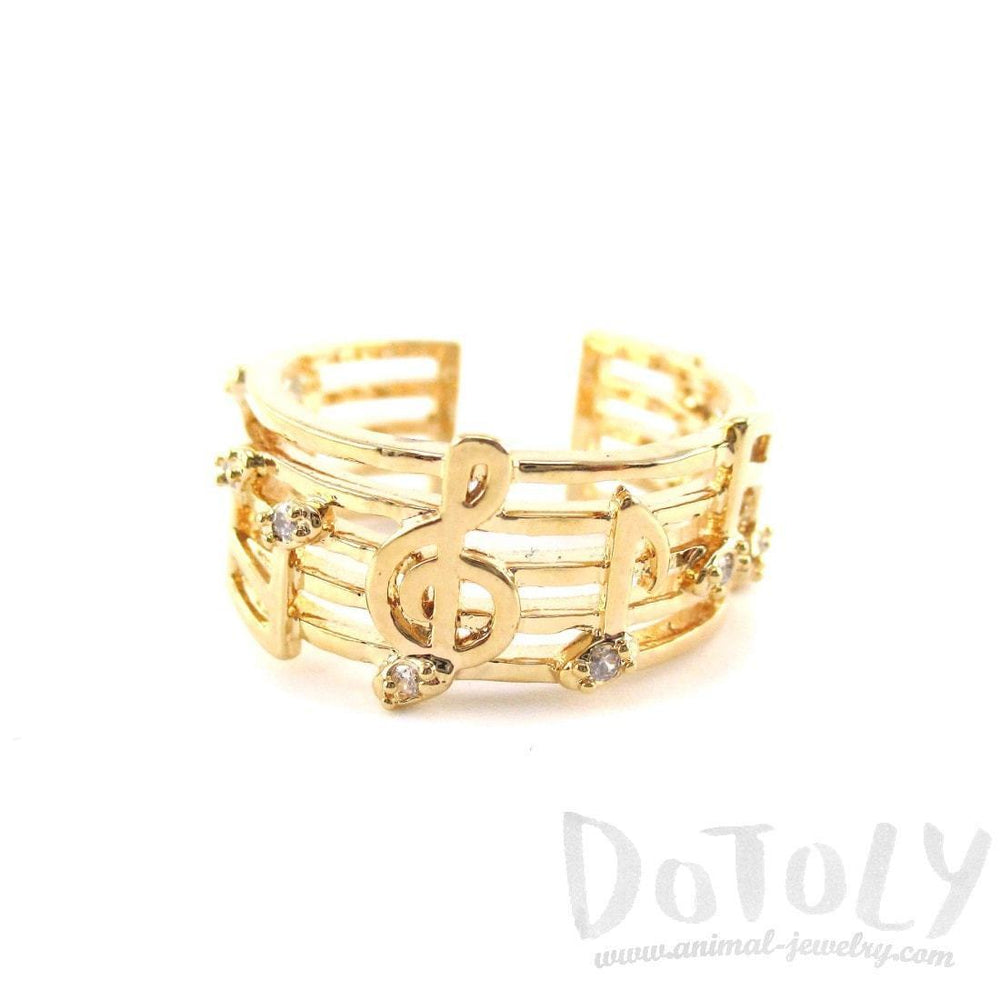 Musical Notes on Score Shaped Music Themed Ring in Gold | DOTOLY | DOTOLY