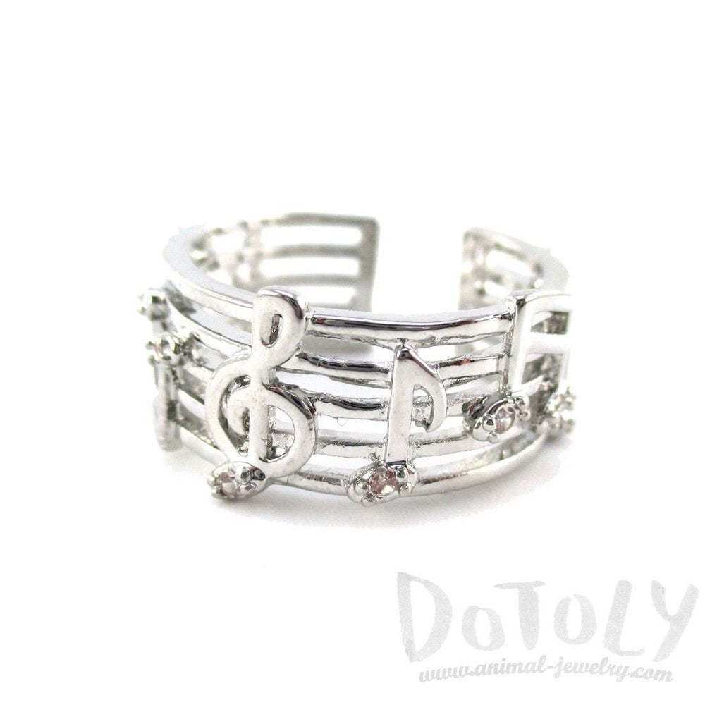 Musical Notes on Score Shaped Music Themed Ring in Silver | DOTOLY | DOTOLY
