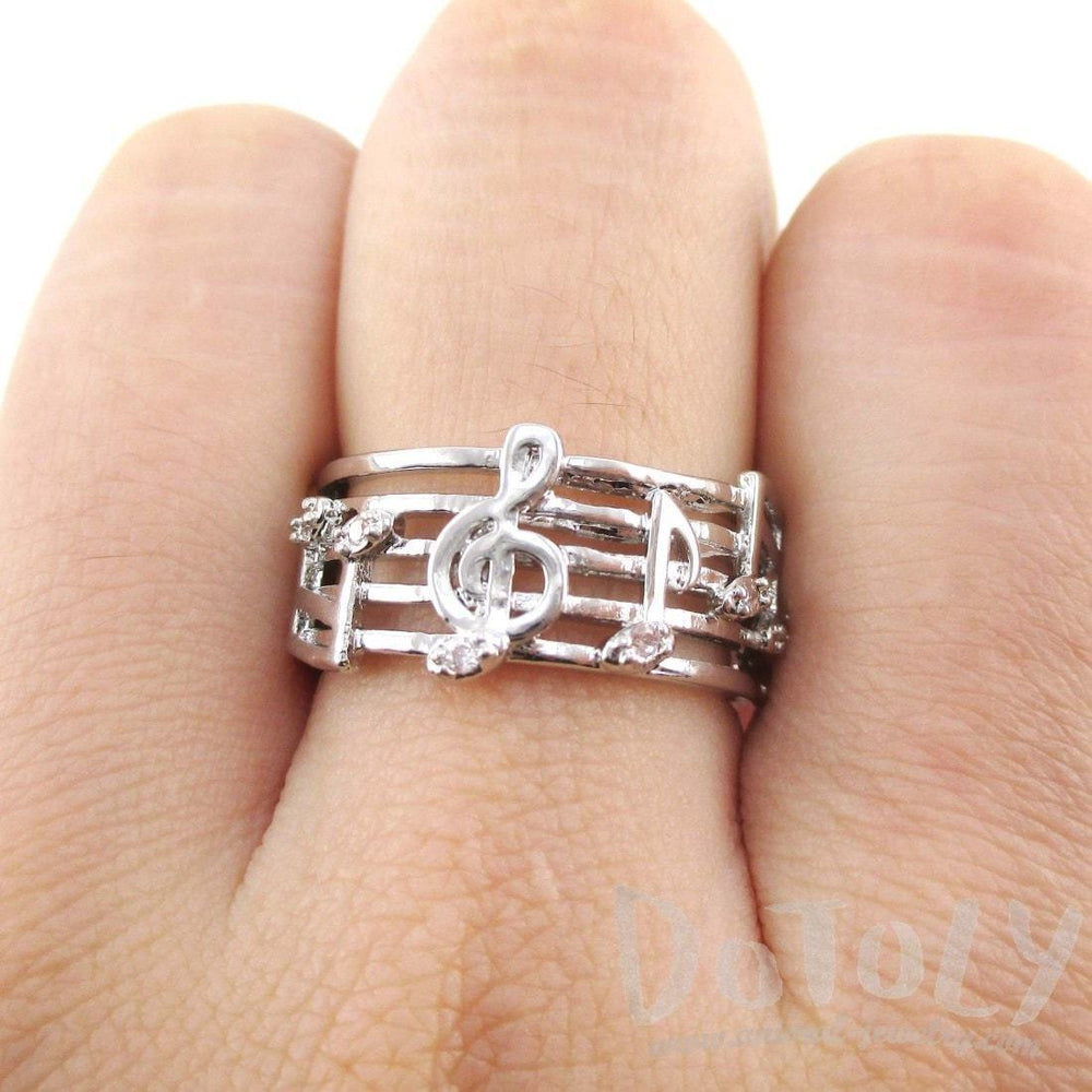 Musical Notes on Score Shaped Music Themed Ring in Silver | DOTOLY | DOTOLY