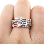 Musical Notes on Score Shaped Music Themed Ring in Silver | DOTOLY | DOTOLY