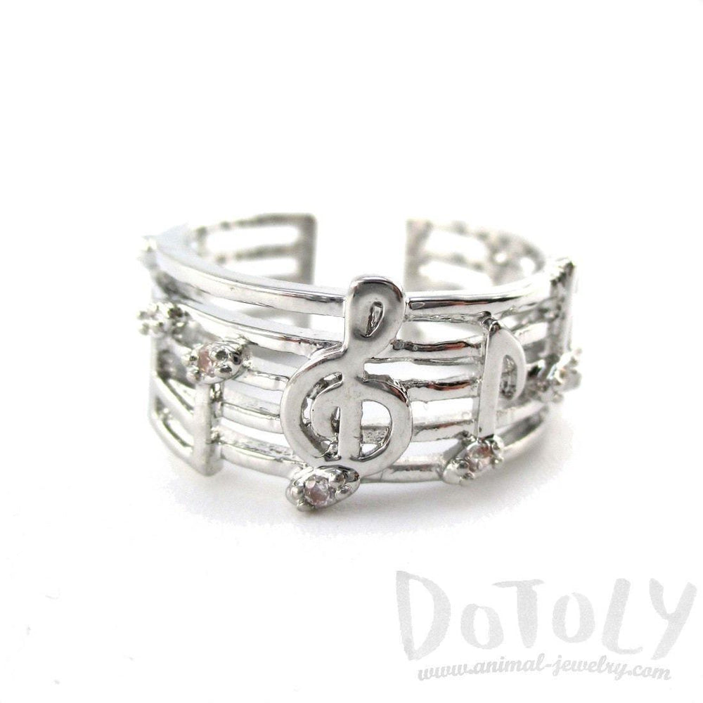 Musical Notes on Score Shaped Music Themed Ring in Silver | DOTOLY | DOTOLY