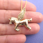 Mythical Unicorn with Wings Pegasus Shaped Pendant Necklace in Silver or Gold