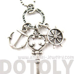 Nautical Themed Anchor Helm and Skeleton Key Charm Necklace in Silver DOTOLY | DOTOLY
