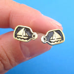 Nautical Themed Ship In A Bottle Shaped Stud Earrings in Gold or Silver