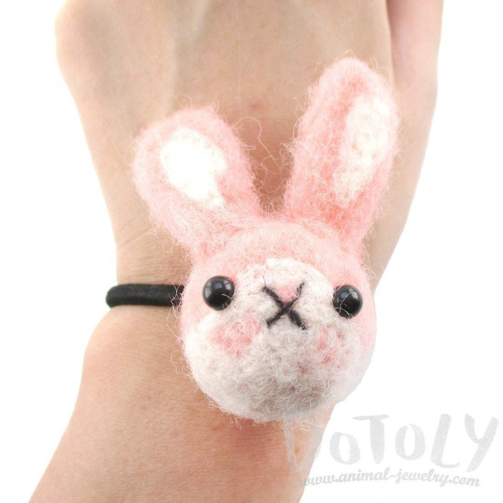 Needle Felted Wool Bunny Rabbit Hair Tie in Pink | DOTOLY | DOTOLY