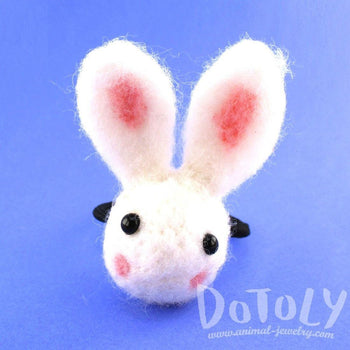 Needle Felted Wool Bunny Rabbit Hair Tie in White | DOTOLY | DOTOLY