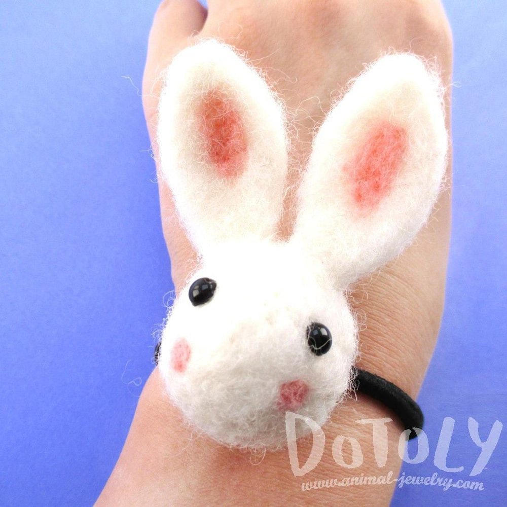 Needle Felted Wool Bunny Rabbit Hair Tie in White | DOTOLY | DOTOLY
