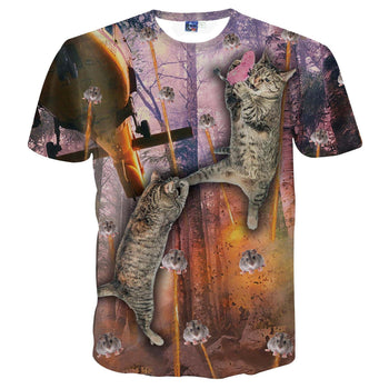 Ninja Fighting Kitty Cats and Mice Explosion All Over Print Graphic Tee | DOTOLY | DOTOLY