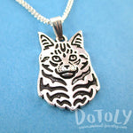 Norwegian Forest Cat Face Shaped Pendant Necklace in Silver | Animal Jewelry | DOTOLY