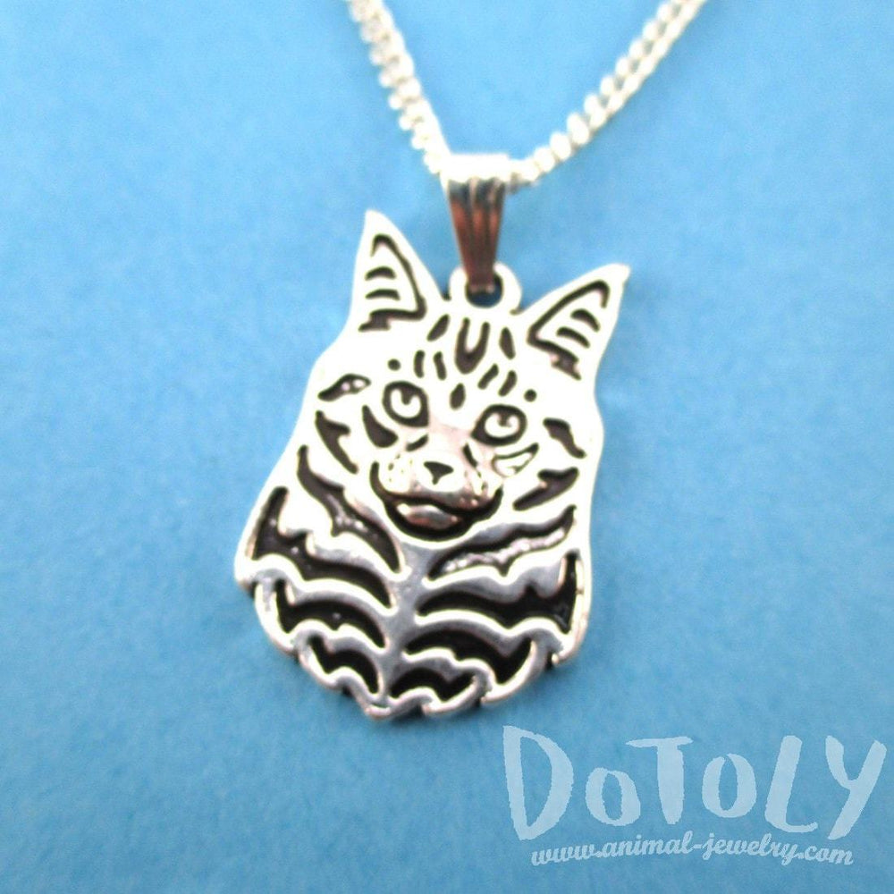 Norwegian Forest Cat Face Shaped Pendant Necklace in Silver | Animal Jewelry | DOTOLY
