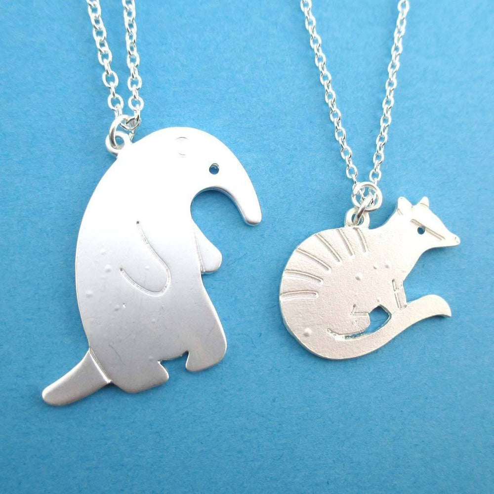 Numbat Anteater Shaped 2 Piece Necklace Set in Silver | Animal Jewelry