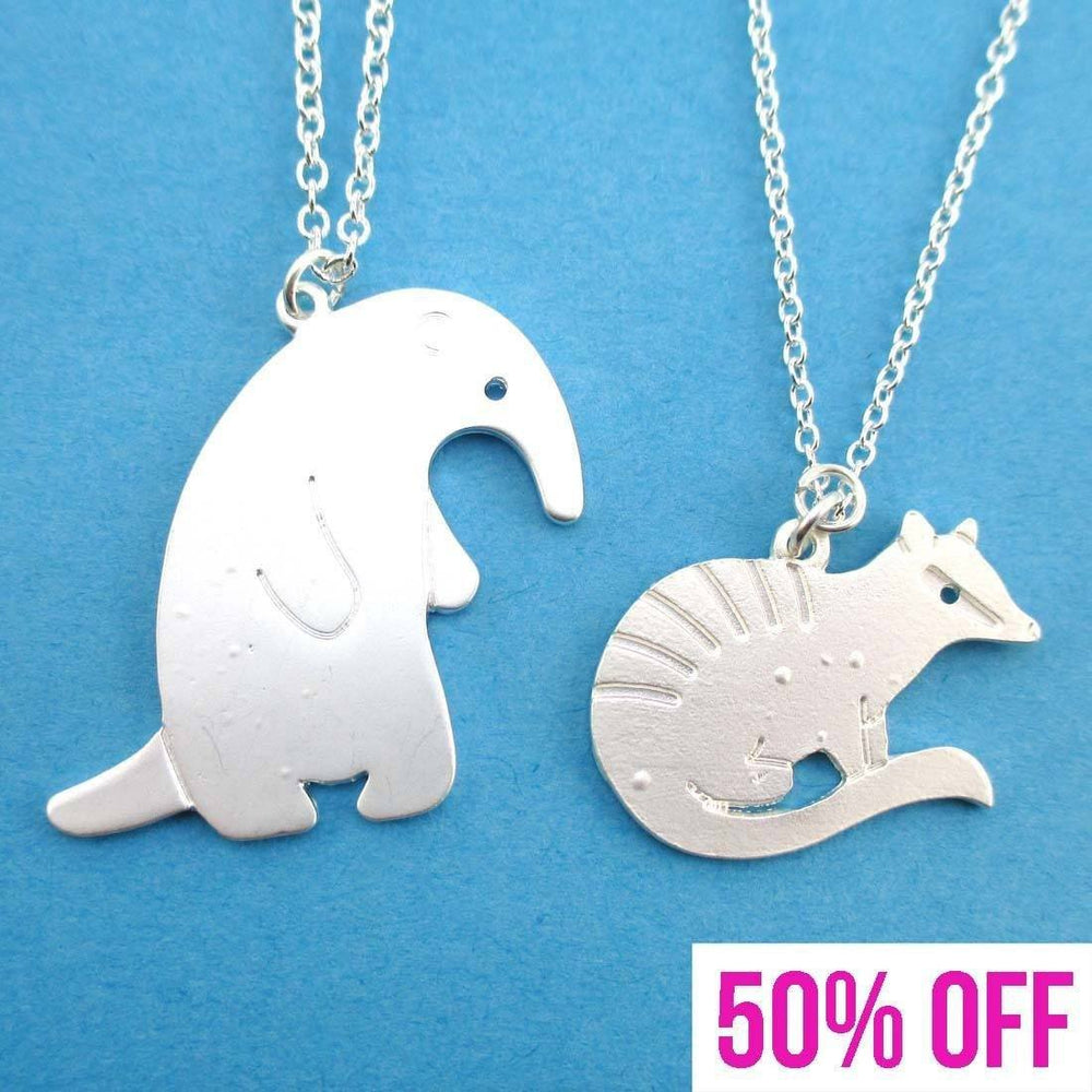 Numbat Anteater Shaped 2 Piece Necklace Set in Silver | Animal Jewelry