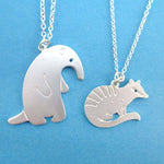 Numbat Anteater Shaped 2 Piece Necklace Set in Silver | Animal Jewelry