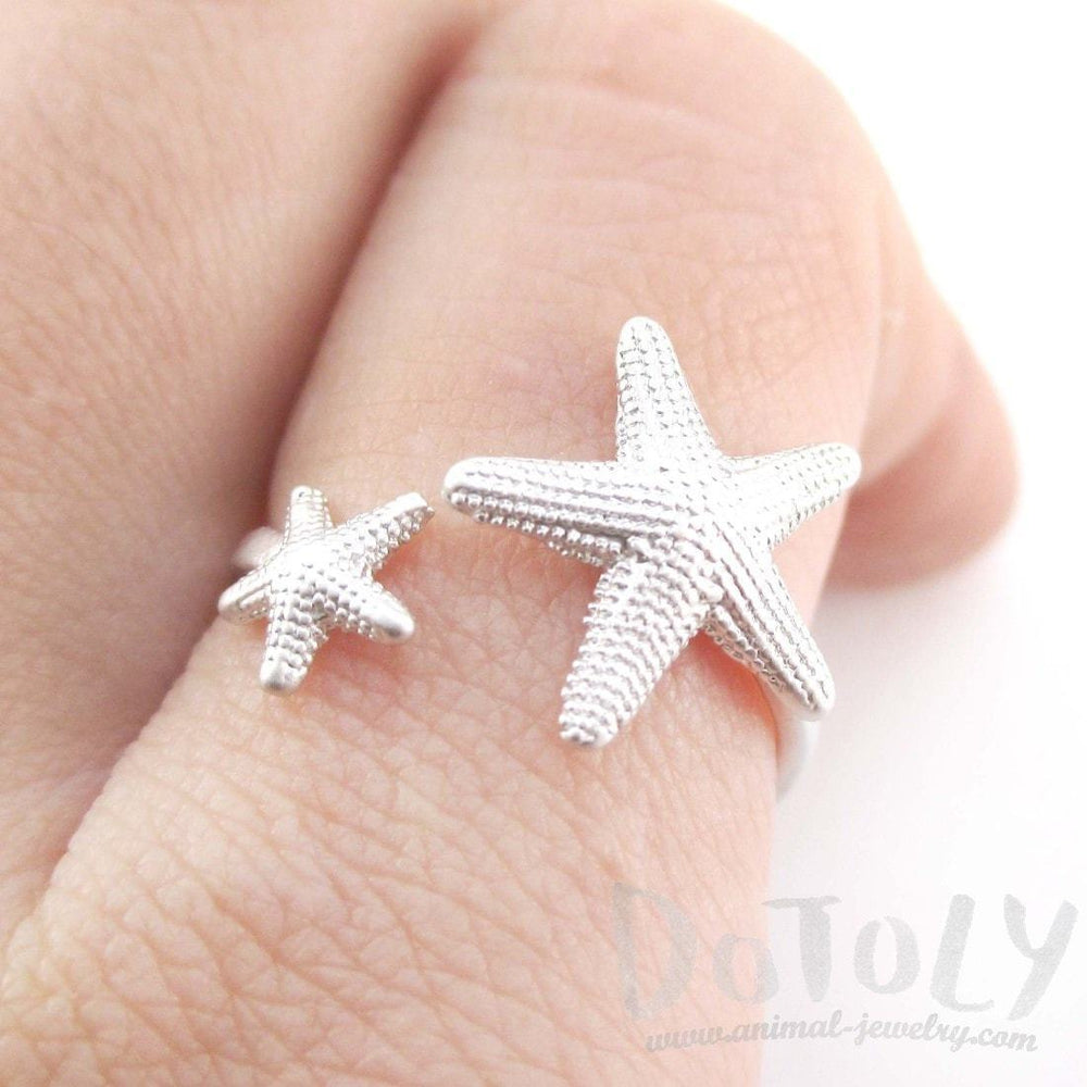 Ocean Inspired Starfish Shaped Open Adjustable Ring in Silver | DOTOLY | DOTOLY