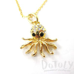 Octopus Shaped Sea Creature Rhinestone Pendant Necklace in Gold | Animal Jewelry | DOTOLY