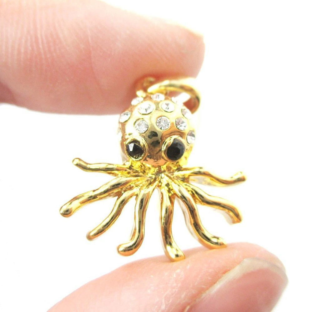 Octopus Shaped Sea Creature Rhinestone Pendant Necklace in Gold | Animal Jewelry | DOTOLY