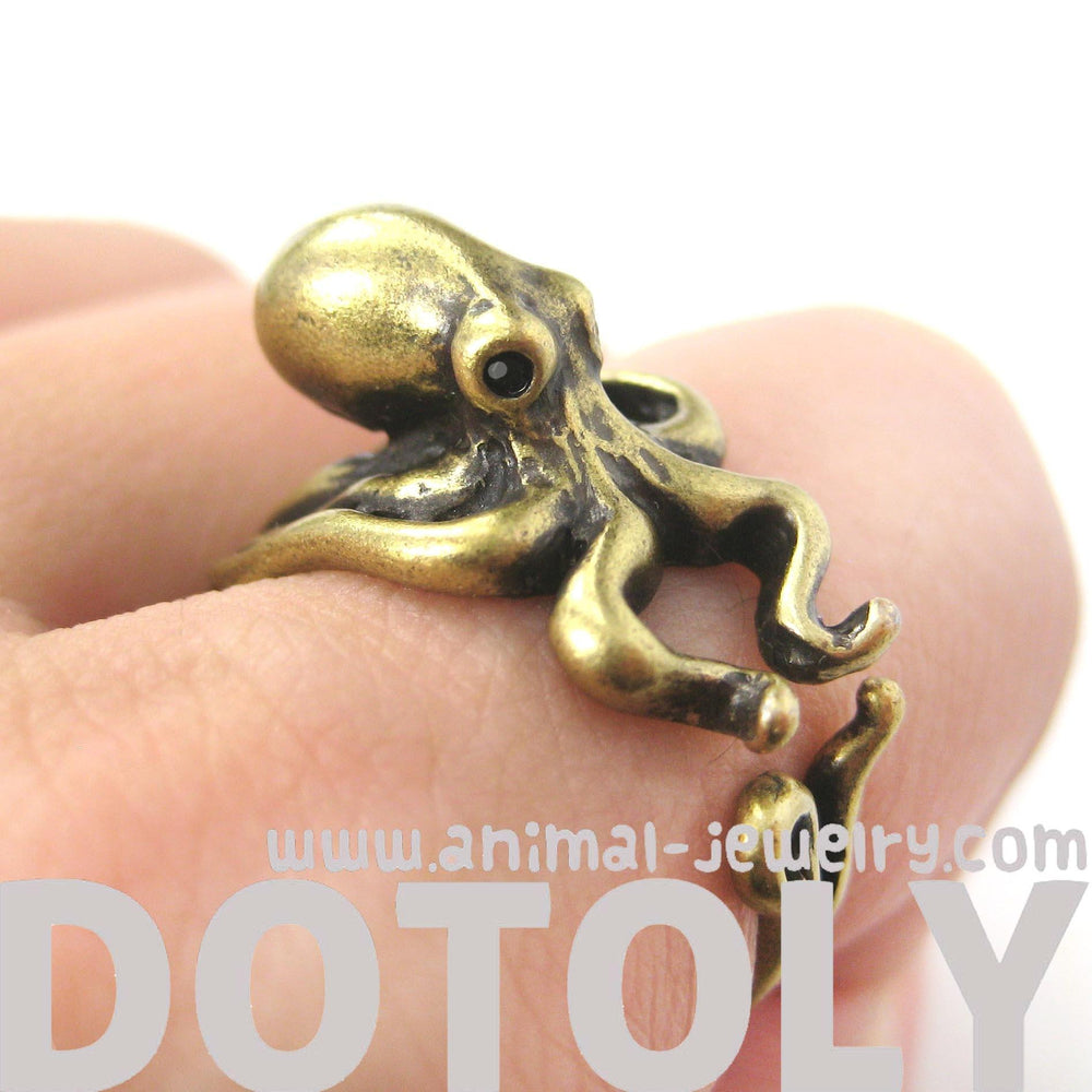 Octopus Squid Sea Animal Wrap Around Hug Ring in Brass | US Size 4 to 9 | DOTOLY