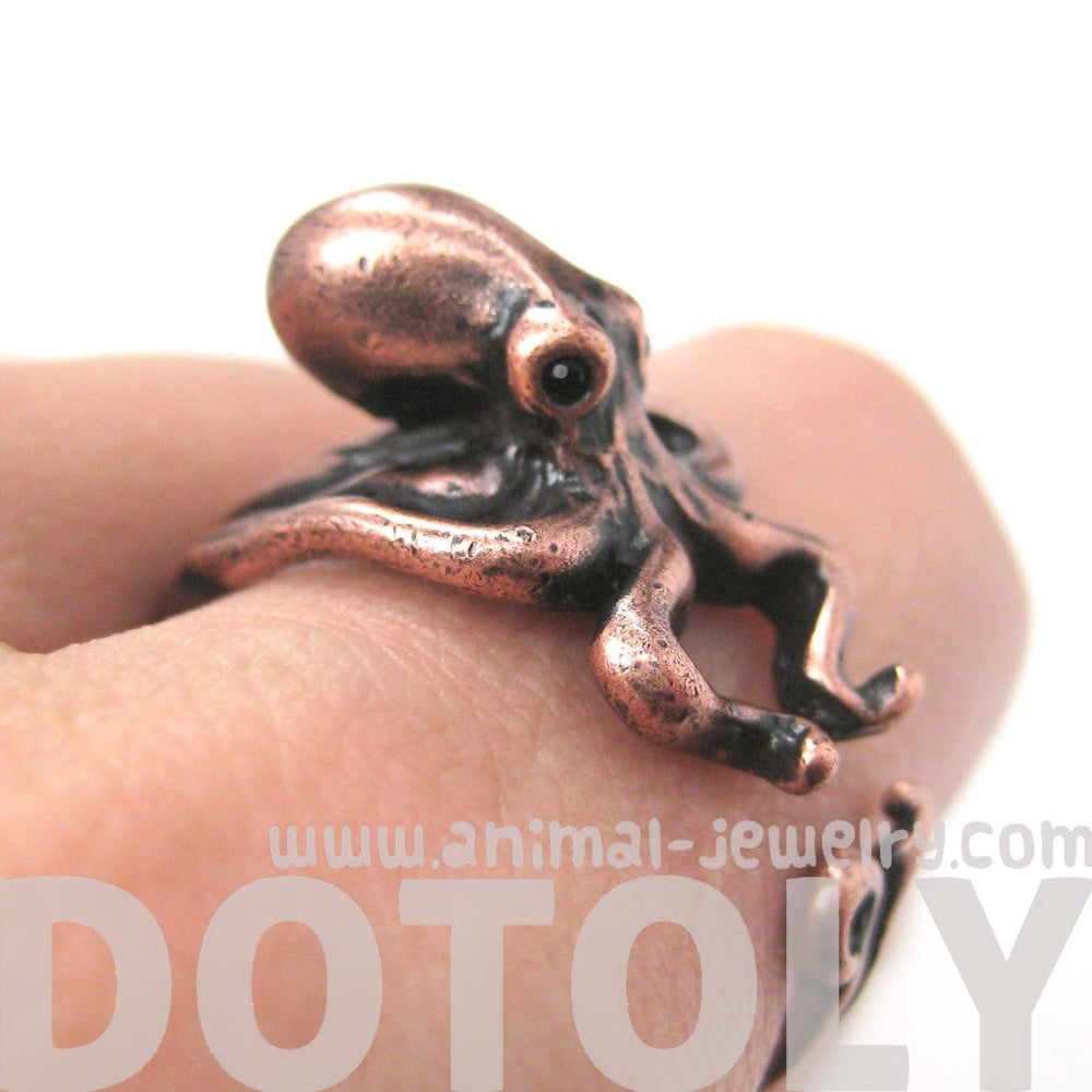 Octopus Squid Sea Animal Wrap Around Hug Ring in Copper | US Size 4 to 9 | DOTOLY