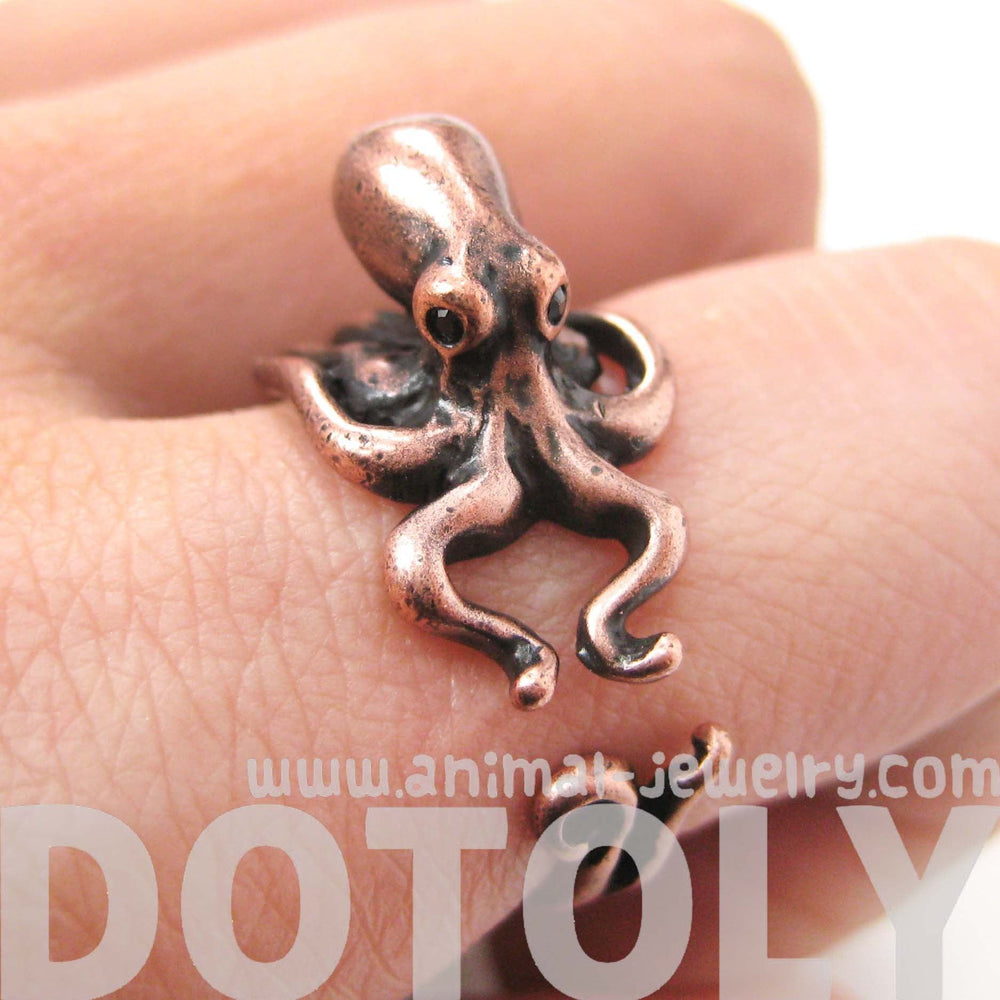 Octopus Squid Sea Animal Wrap Around Hug Ring in Copper | US Size 4 to 9 | DOTOLY