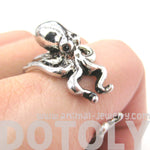Octopus Squid Sea Animal Wrap Around Hug Ring in Shiny Silver | US Size 4 to 9 | DOTOLY