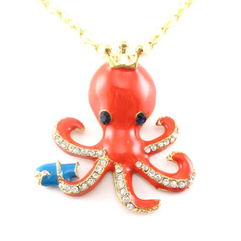 Octopus with Crown Shaped Animal Pendant Necklace in Orange | DOTOLY | DOTOLY