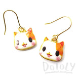 Orange and White Kitty Cartoon Cat Face Shaped Dangle Drop Earrings | DOTOLY | DOTOLY