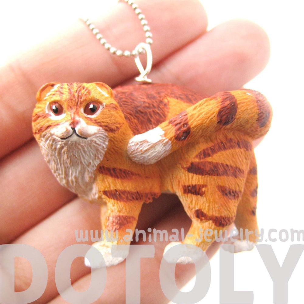 Orange and White Manx Tabby Kitty Cat Animal Plastic Pendant Necklace | Animal Jewelry | DOTOLY