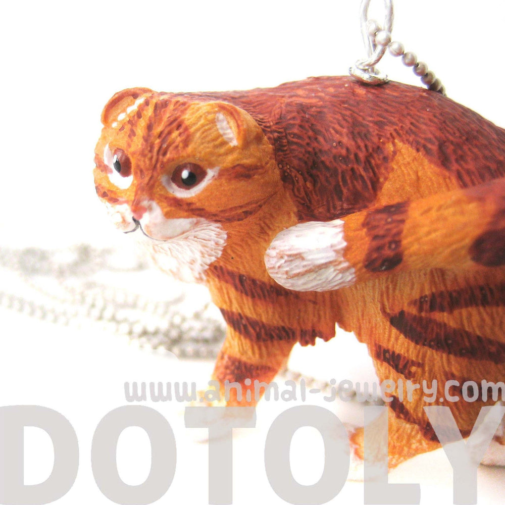 Orange and White Manx Tabby Kitty Cat Animal Plastic Pendant Necklace | Animal Jewelry | DOTOLY