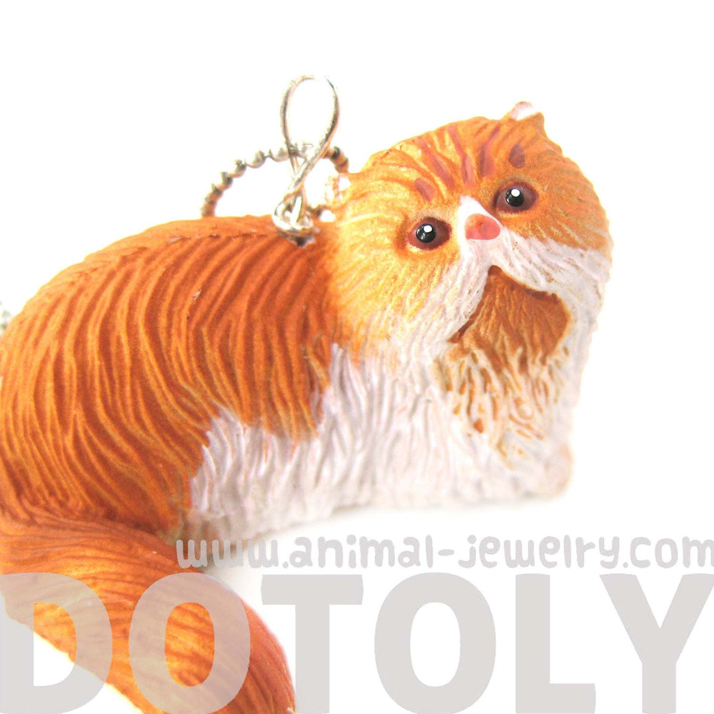 Orange and White Persian Kitty Cat Animal Plastic Pendant Necklace | Animal Jewelry | DOTOLY