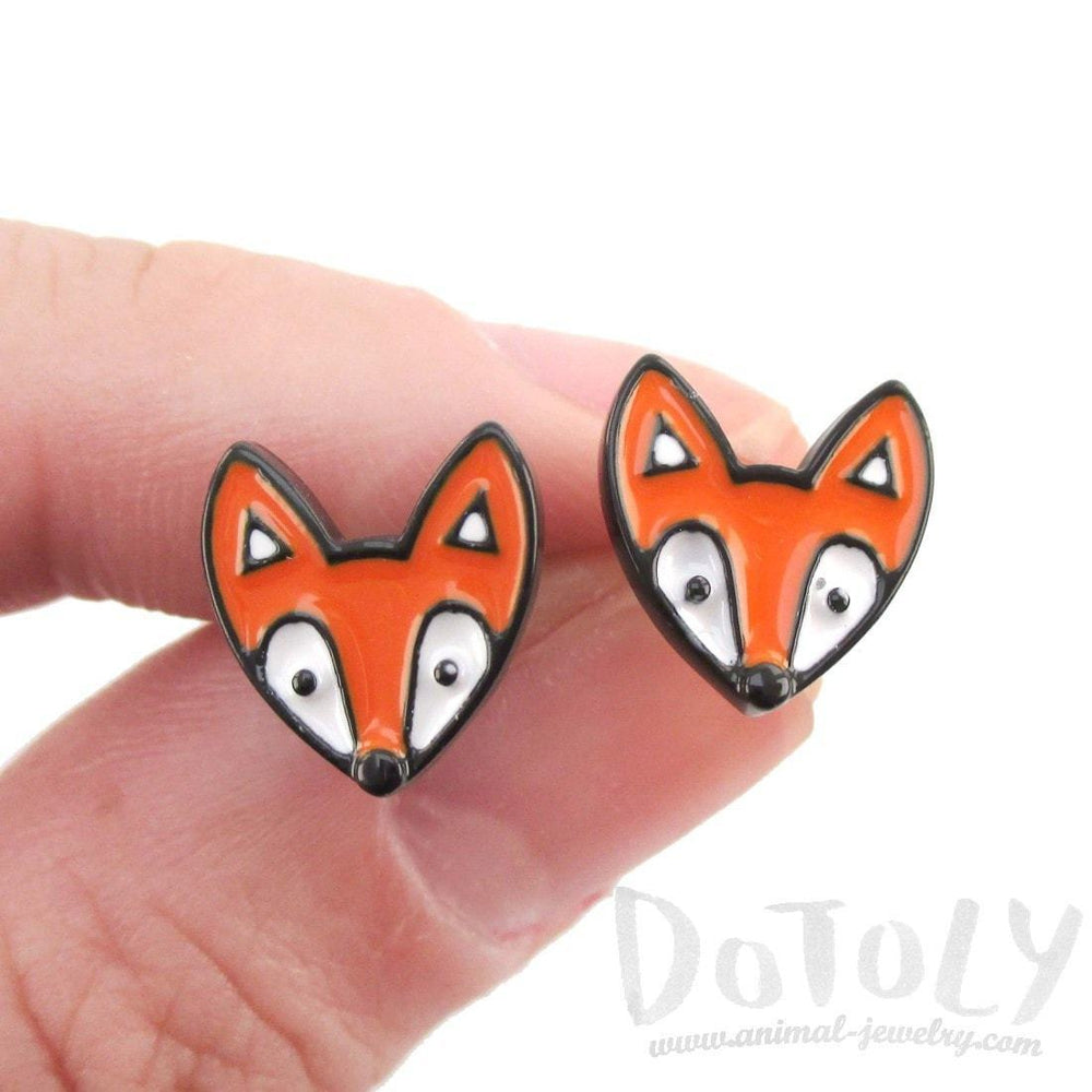 Orange Baby Fox Shaped Stud Earrings in Silver | Animal Jewelry | DOTOLY