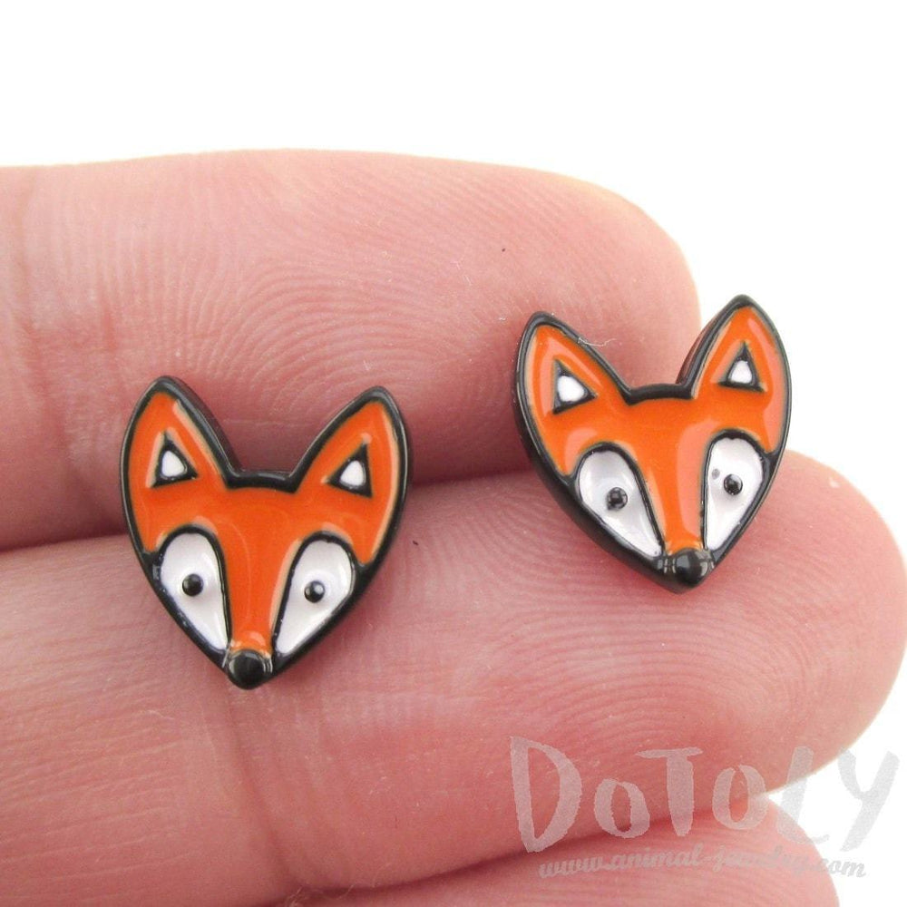 Orange Baby Fox Shaped Stud Earrings in Silver | Animal Jewelry | DOTOLY