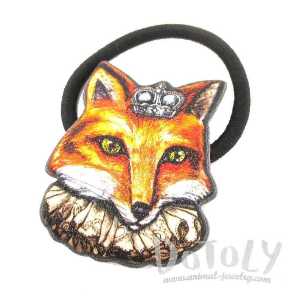 Orange Fox Wearing A Crown Shaped Glittery Hair Tie Ponytail Holder