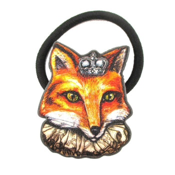 Orange Fox Wearing A Crown Shaped Glittery Hair Tie Ponytail Holder