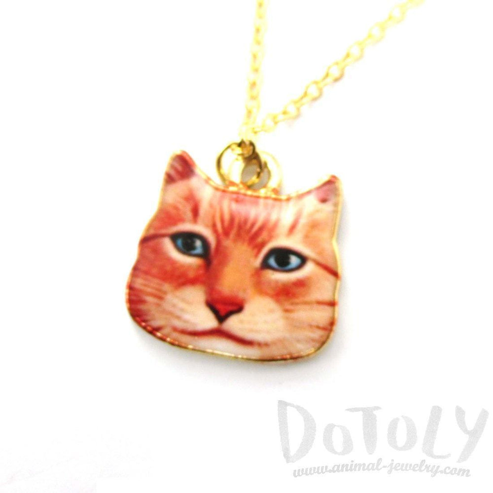 Orange Ginger Kitty Cat Face Shaped Charm Necklace | Animal Jewelry | DOTOLY