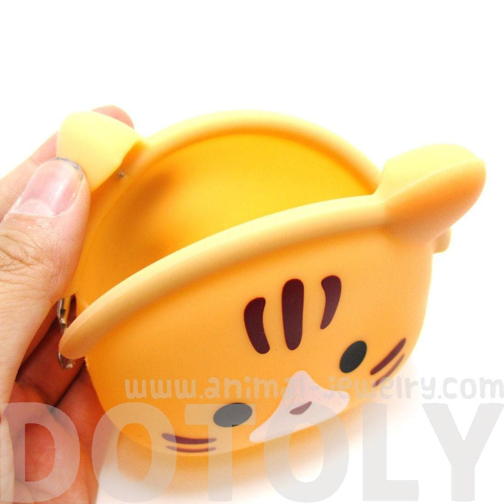 Orange Kitty Cat Face Shaped Mimi Pochi Animal Friends Silicone Clasp Coin Purse Pouch | DOTOLY