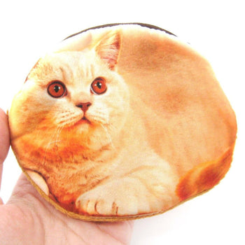 Orange Kitty Cat Shaped Digital Print Zipper Coin Purse Make Up Bag | DOTOLY