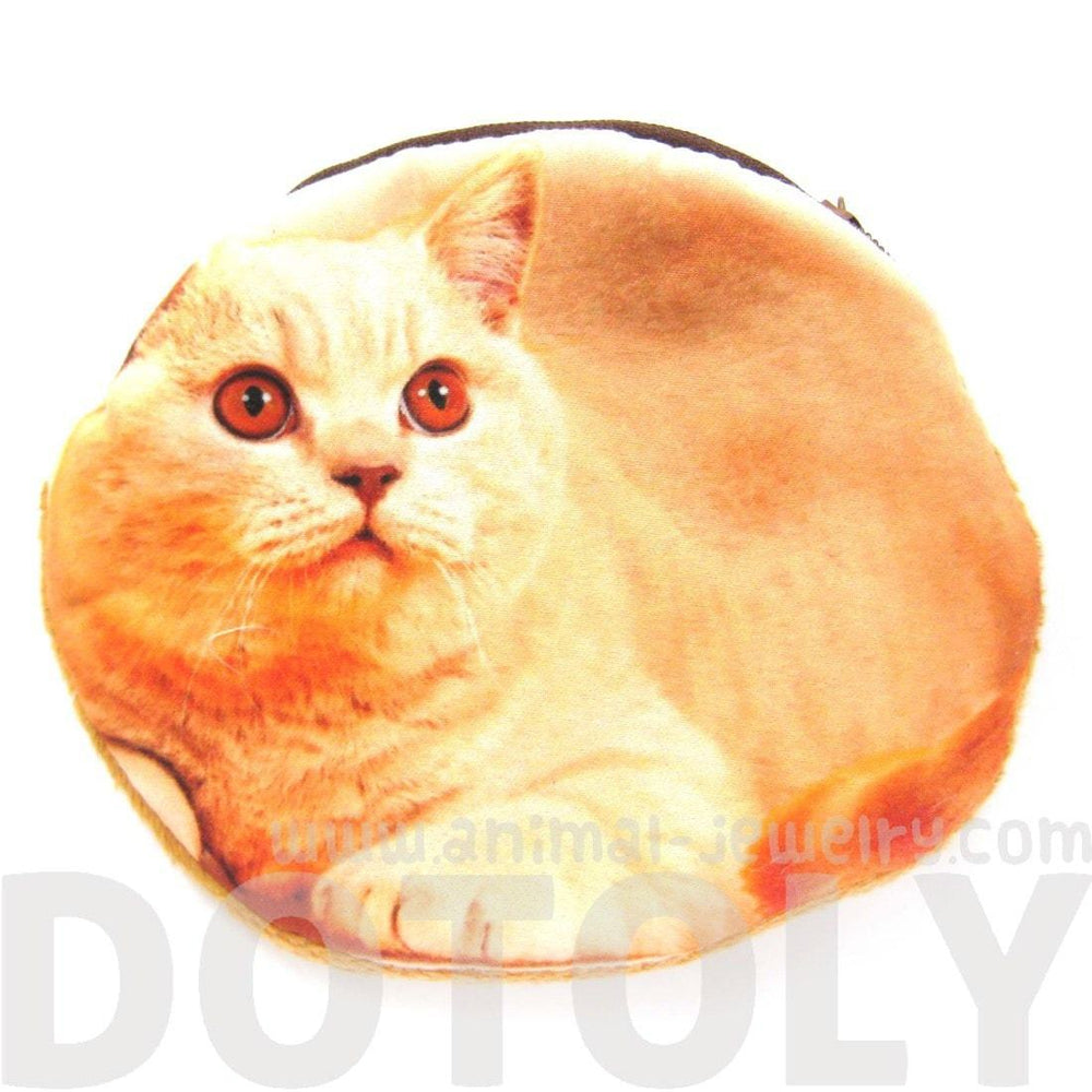 Orange Kitty Cat Shaped Digital Print Zipper Coin Purse Make Up Bag | DOTOLY