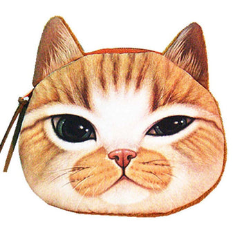 Orange Tabby Kitty Cat Face Shaped Soft Fabric Zipper Coin Purse Make Up Bag | DOTOLY
